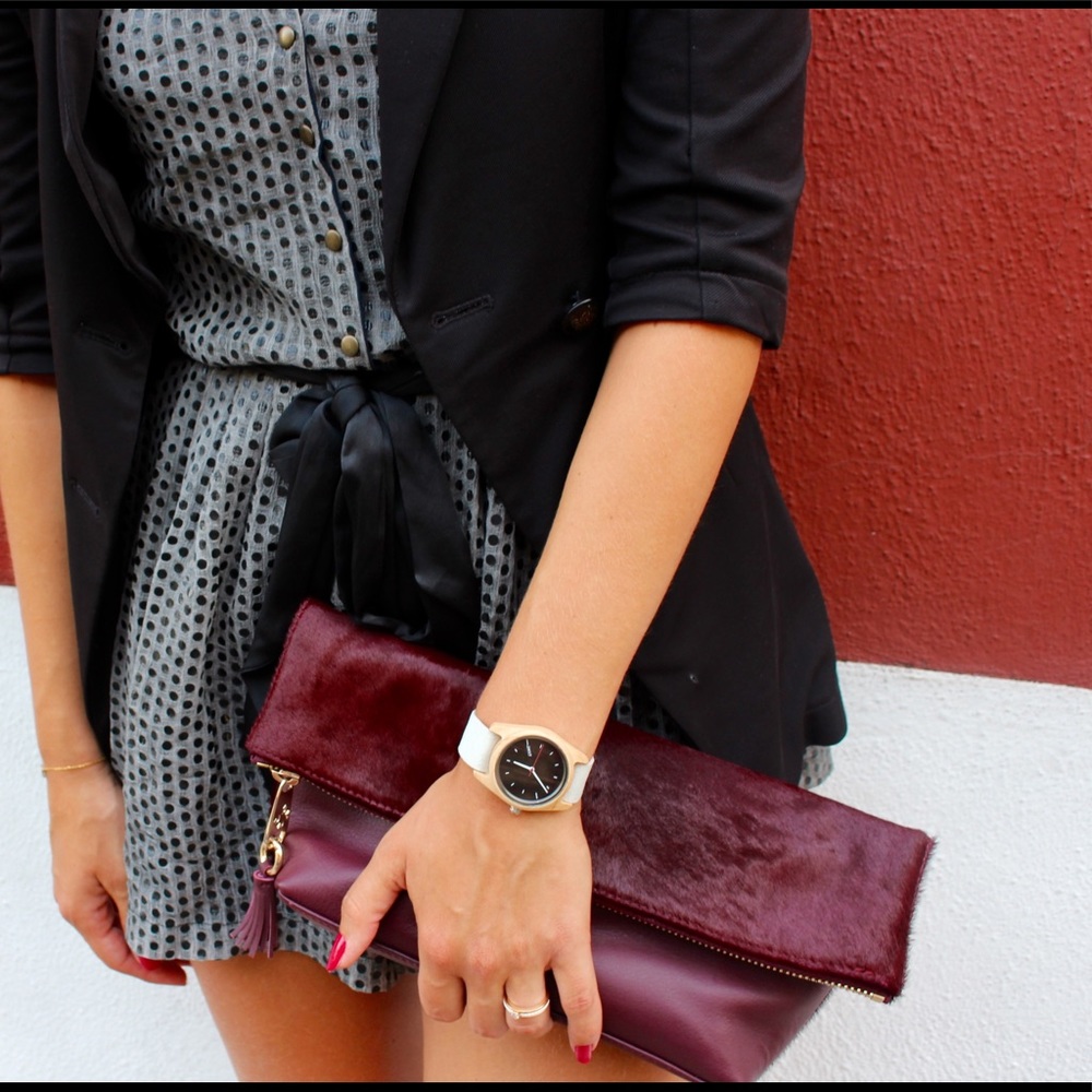 Leather & calf hair soft clutch